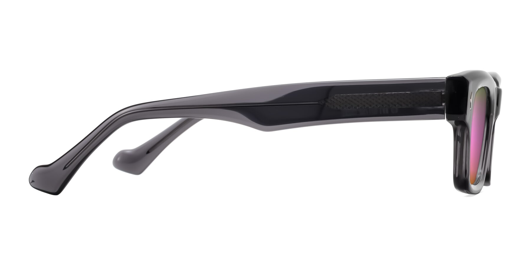 Side of Xallon in Transparent Gray with Pink Mirrored Lenses