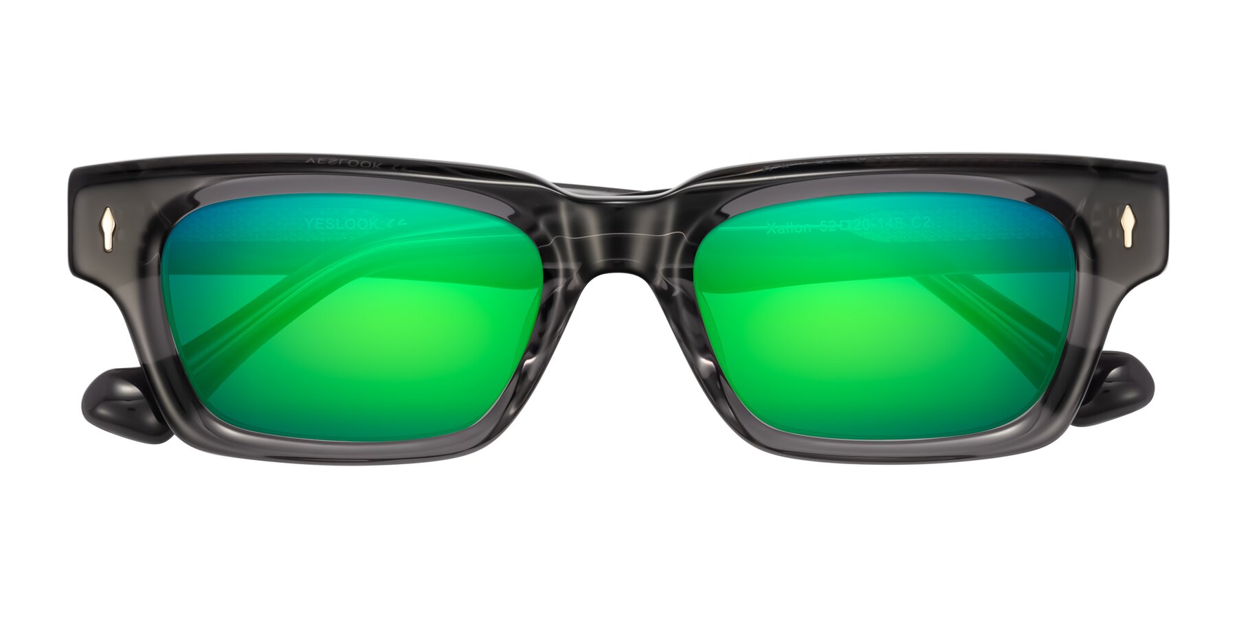 Folded Front of Xallon in Transparent Gray with Green Mirrored Lenses