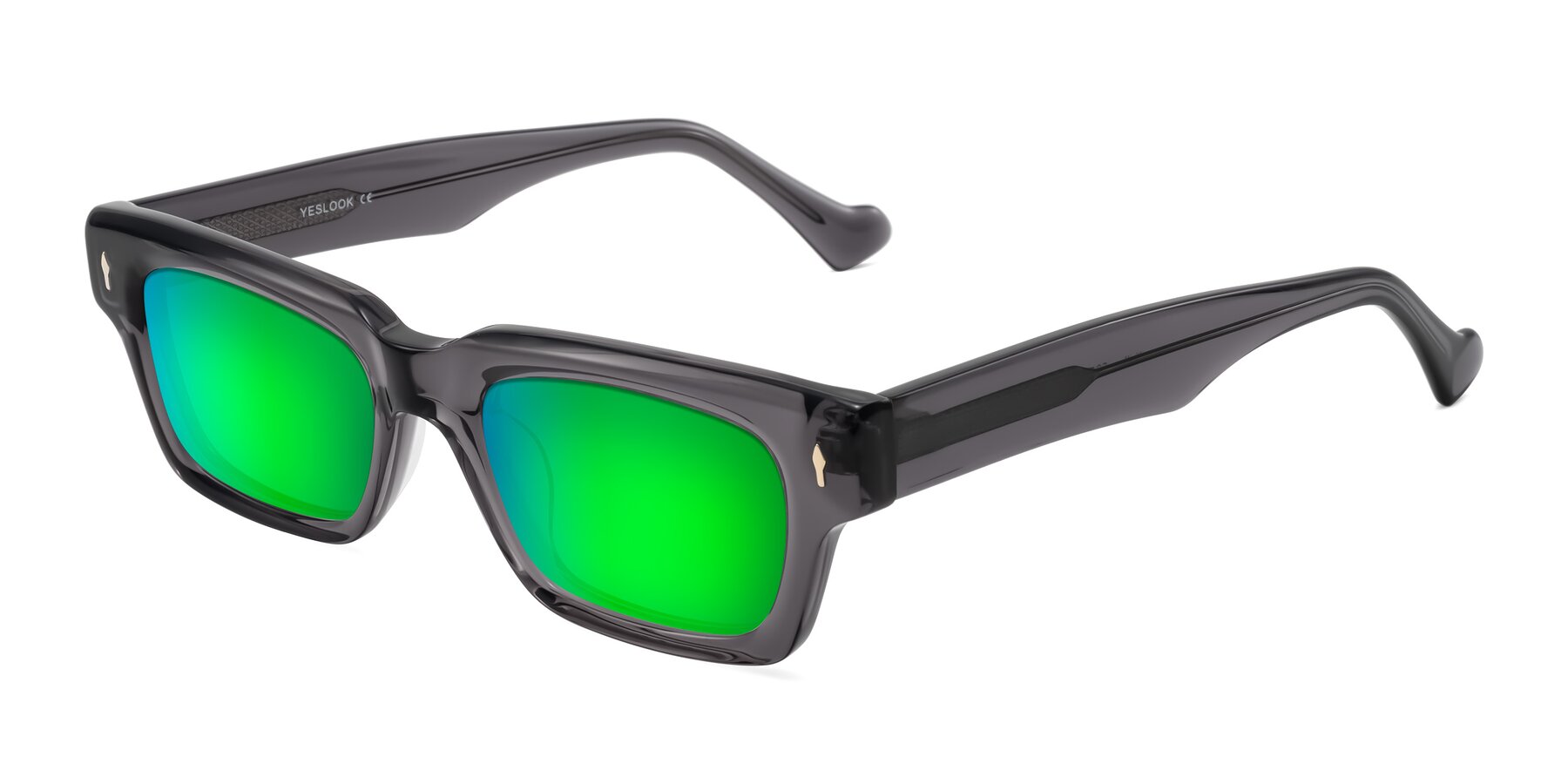 Angle of Xallon in Transparent Gray with Green Mirrored Lenses