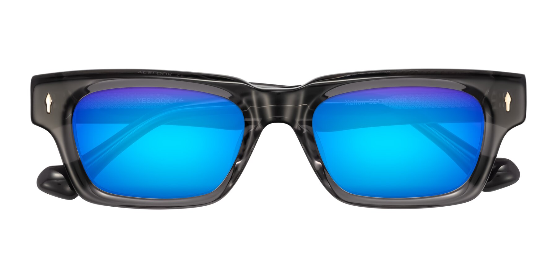 Folded Front of Xallon in Transparent Gray with Blue Mirrored Lenses