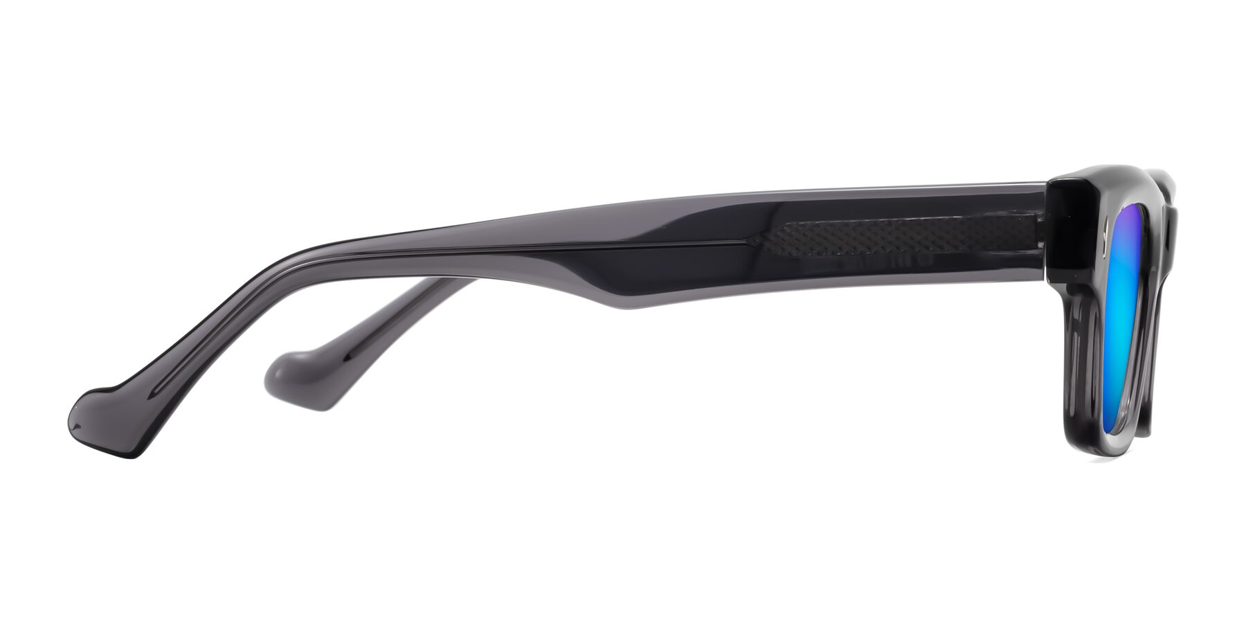 Side of Xallon in Transparent Gray with Blue Mirrored Lenses