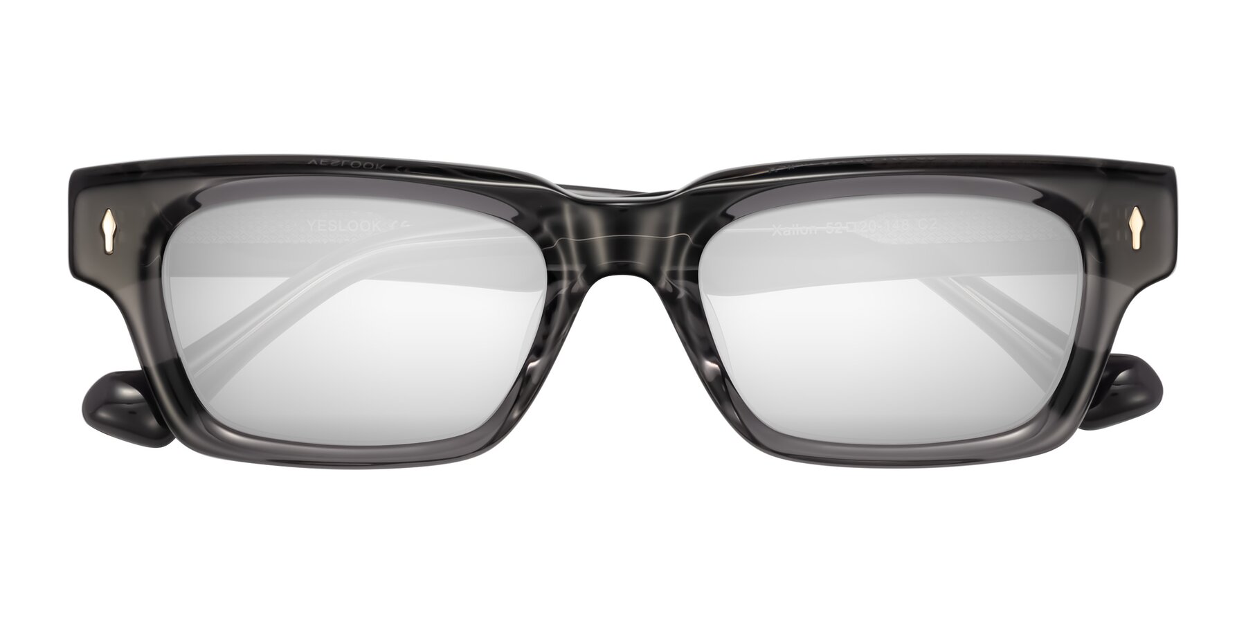 Folded Front of Xallon in Transparent Gray with Silver Mirrored Lenses