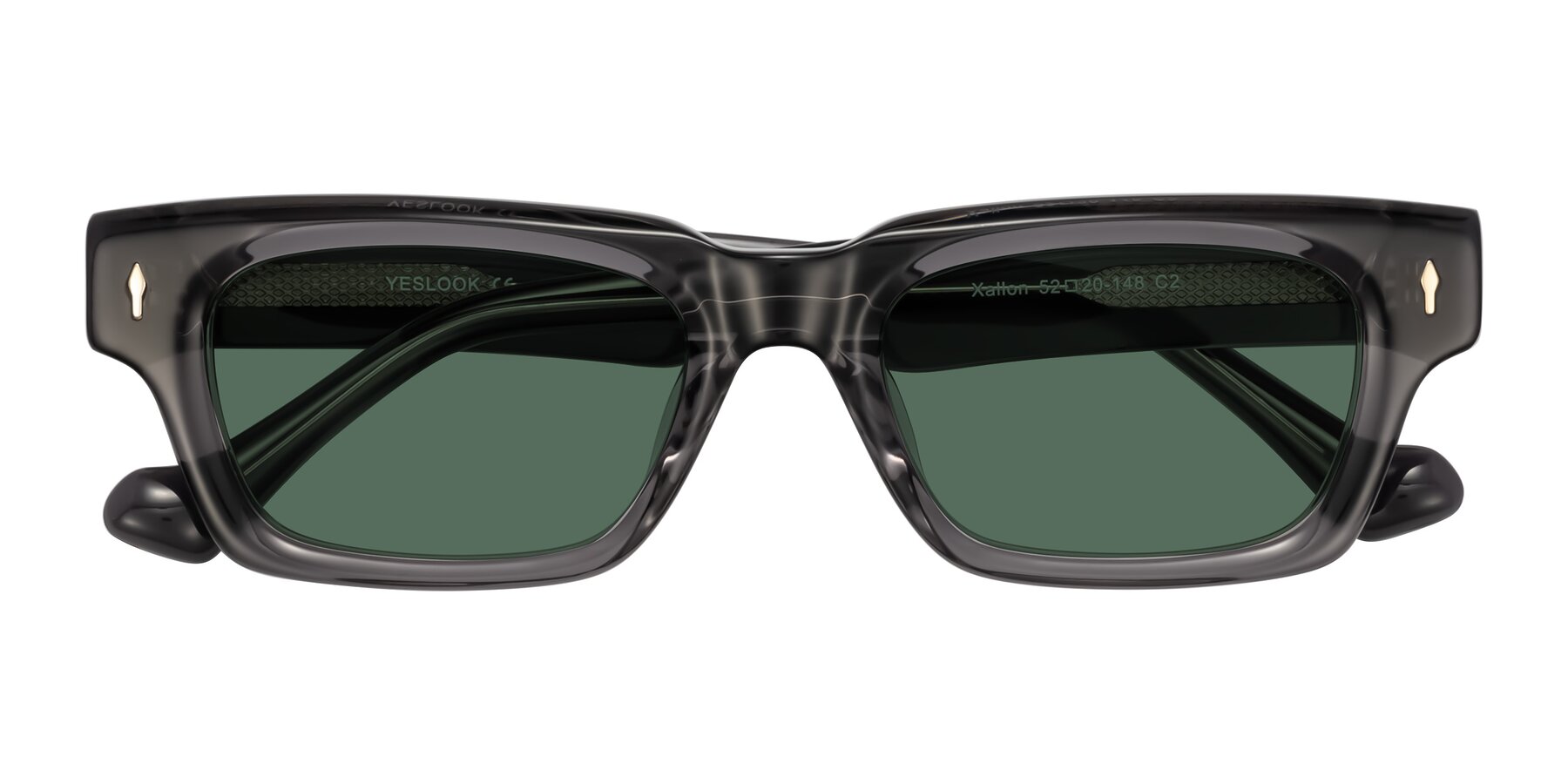 Folded Front of Xallon in Transparent Gray with Green Polarized Lenses