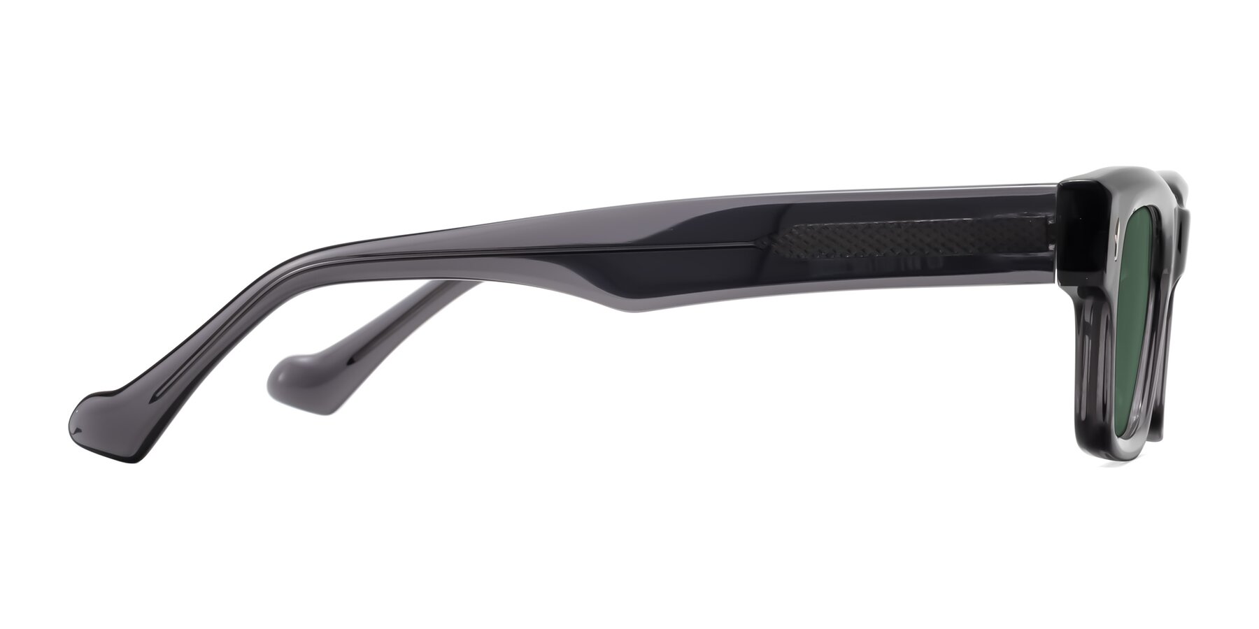 Side of Xallon in Transparent Gray with Green Polarized Lenses