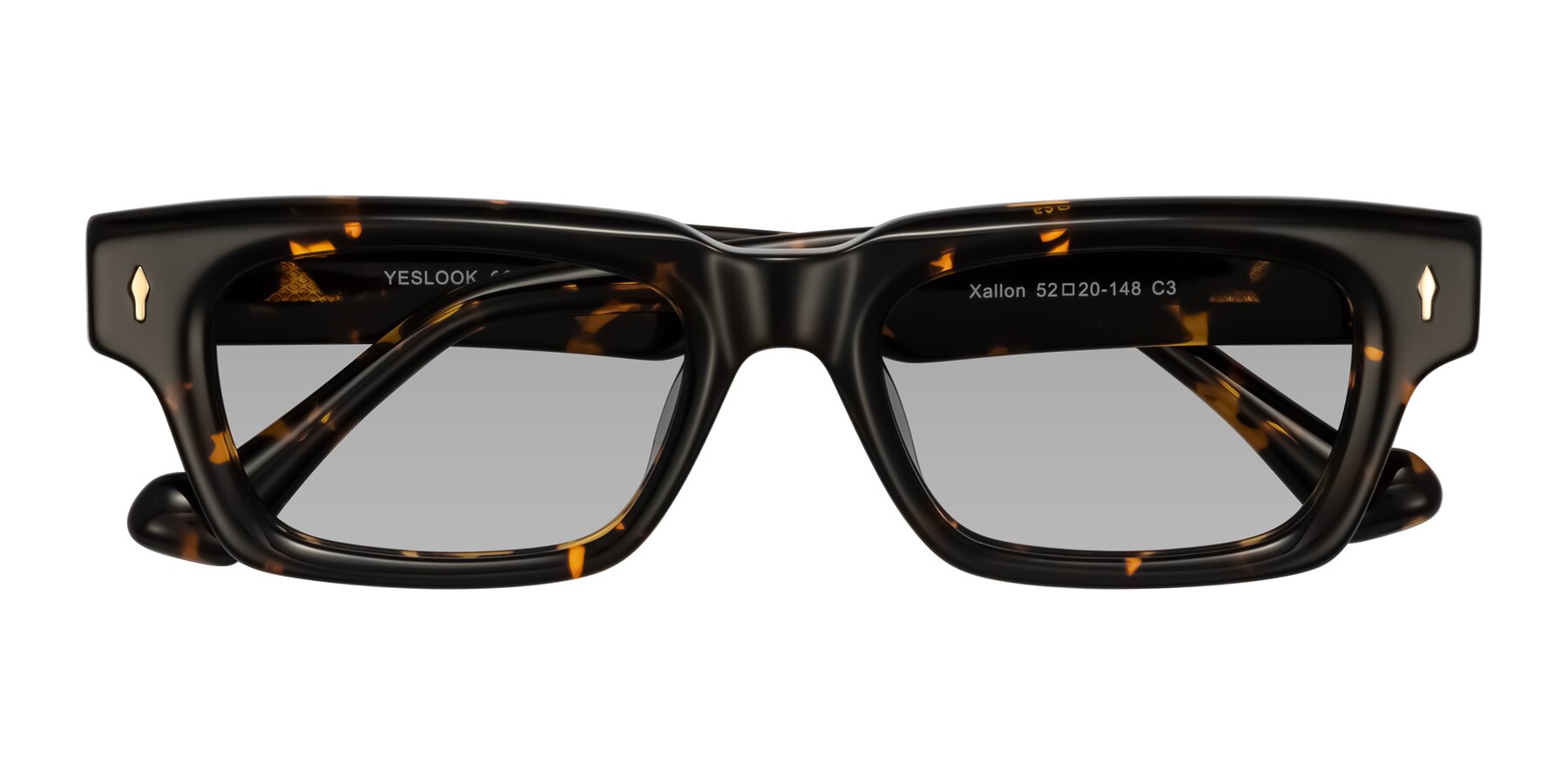 Folded Front of Xallon in Tortoise with Light Gray Tinted Lenses