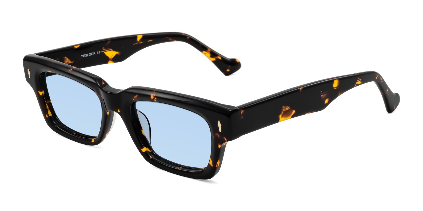 Angle of Xallon in Tortoise with Light Blue Tinted Lenses