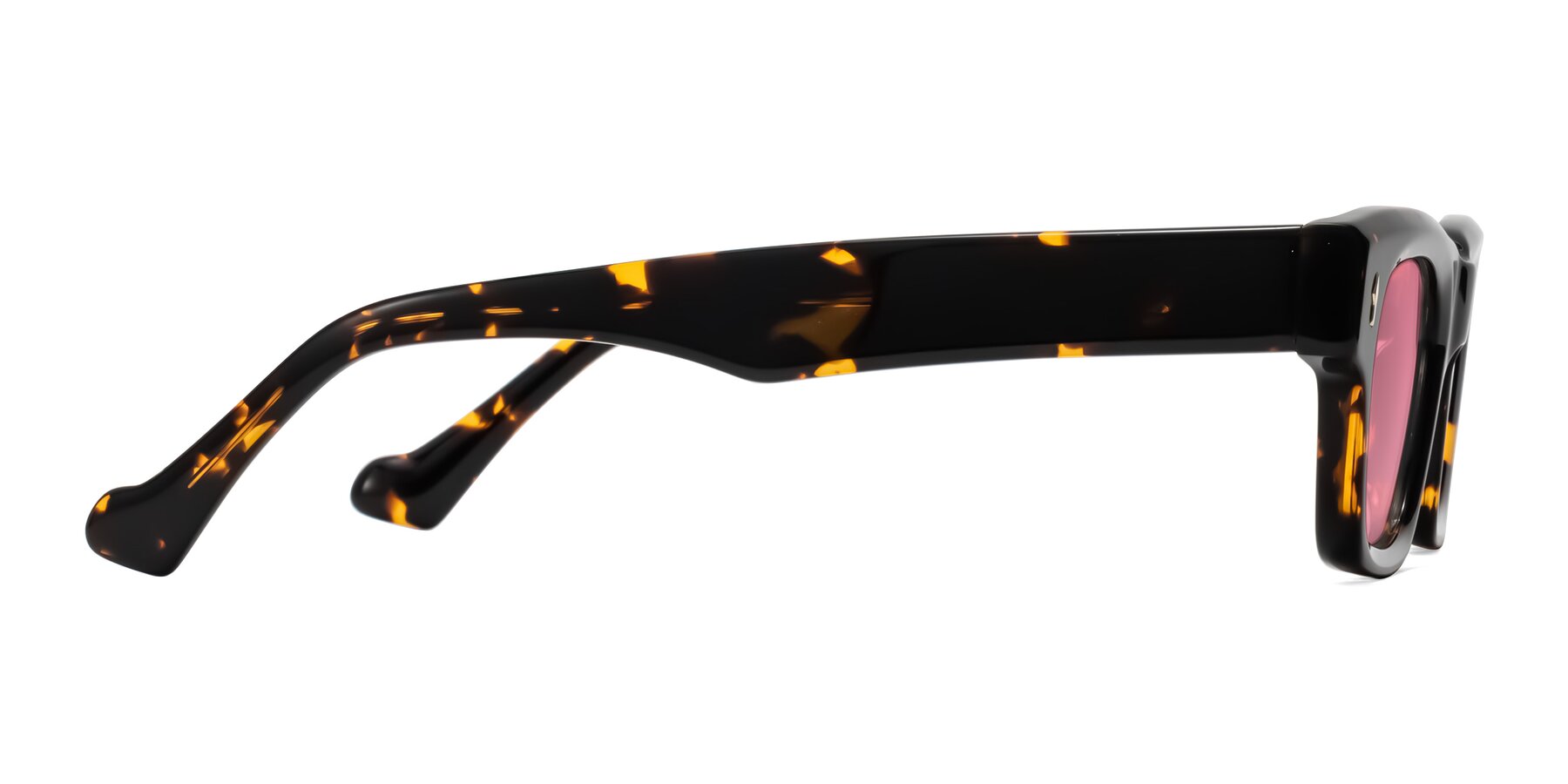 Side of Xallon in Tortoise with Pink Tinted Lenses