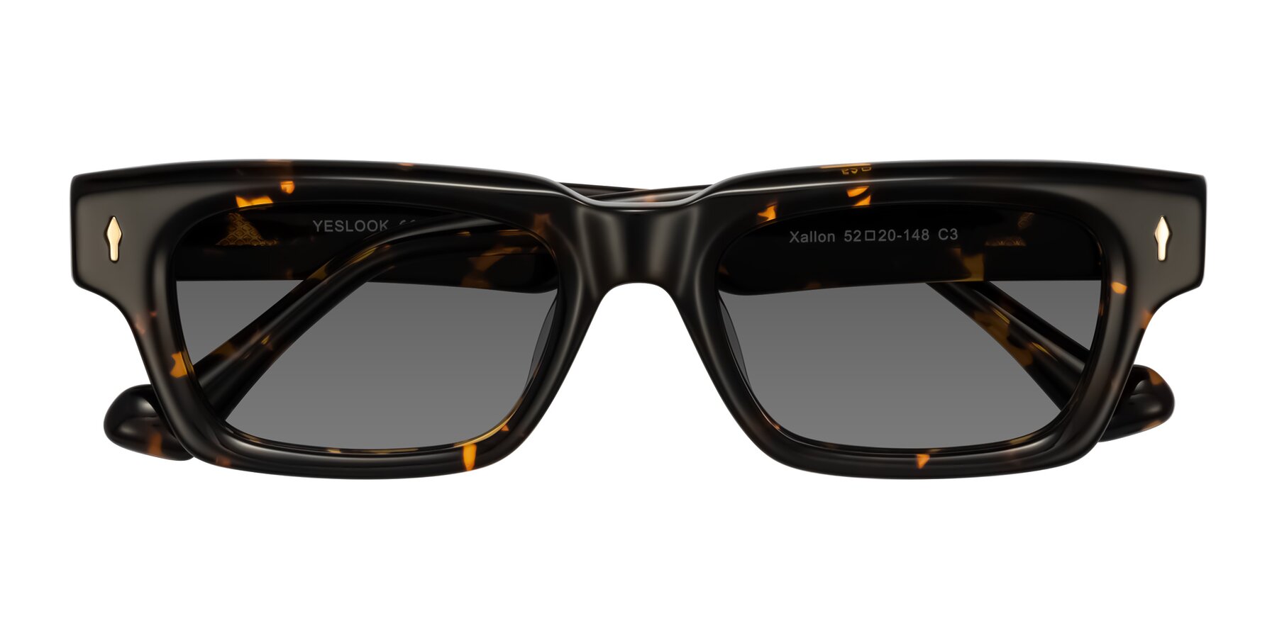 Folded Front of Xallon in Tortoise with Medium Gray Tinted Lenses
