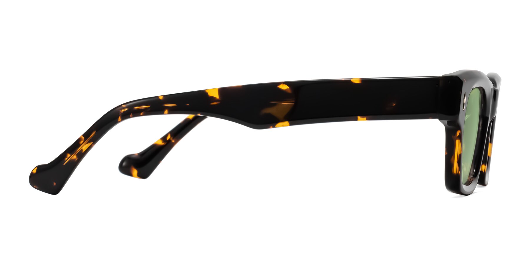 Side of Xallon in Tortoise with Medium Green Tinted Lenses