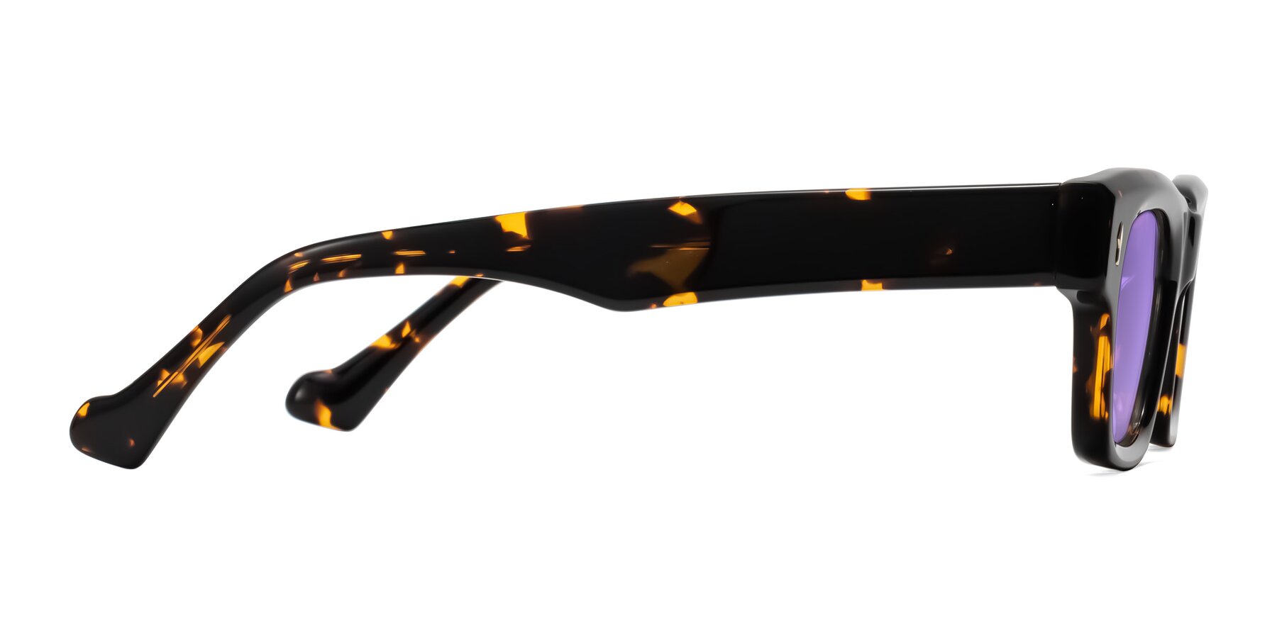 Side of Xallon in Tortoise with Medium Purple Tinted Lenses