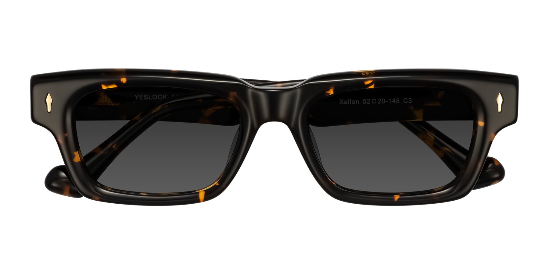 Folded Front of Xallon in Tortoise with Gray Tinted Lenses