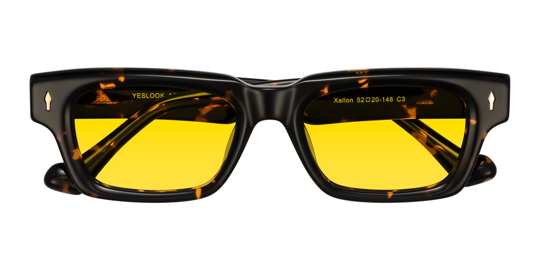 Folded Front of Xallon in Tortoise with Yellow Tinted Lenses
