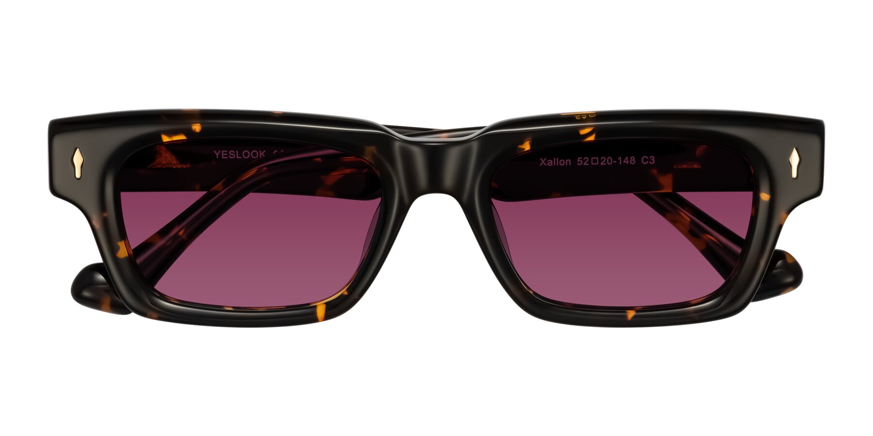 Folded Front of Xallon in Tortoise with Wine Tinted Lenses