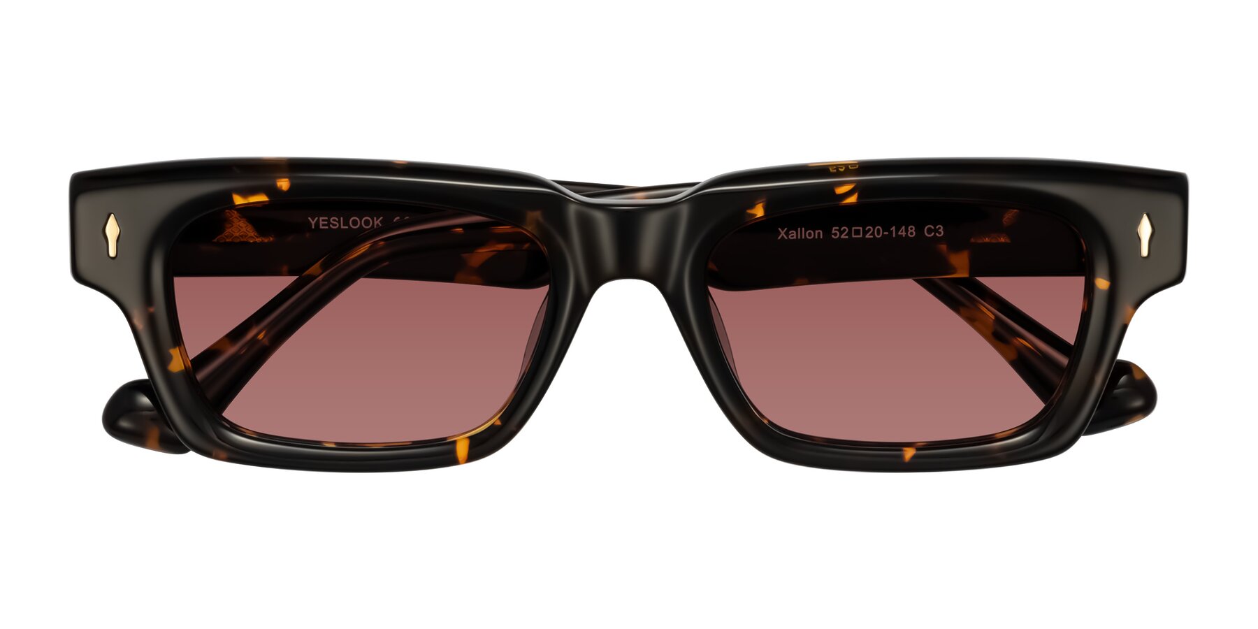 Folded Front of Xallon in Tortoise with Garnet Tinted Lenses