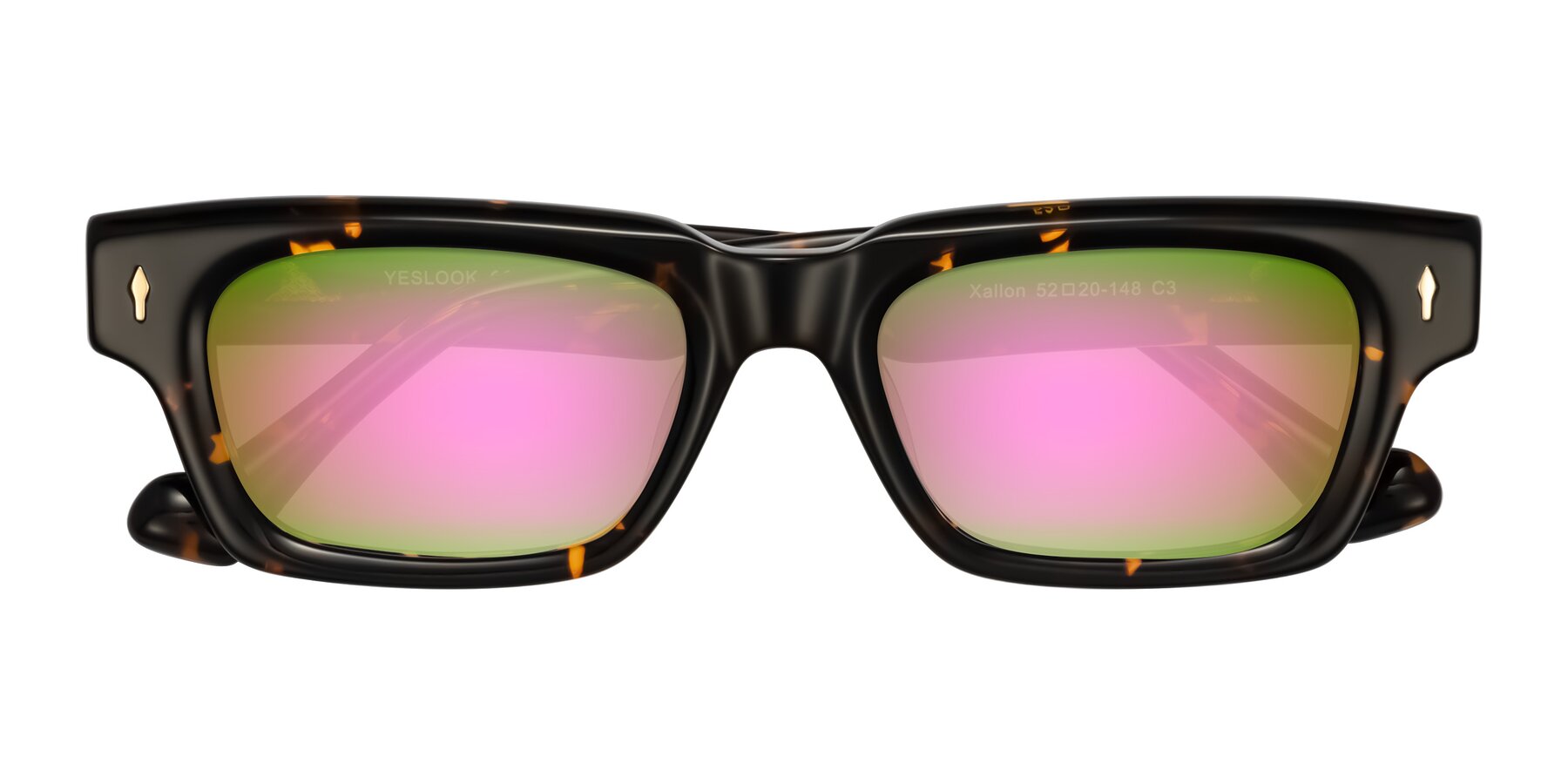 Folded Front of Xallon in Tortoise with Pink Mirrored Lenses