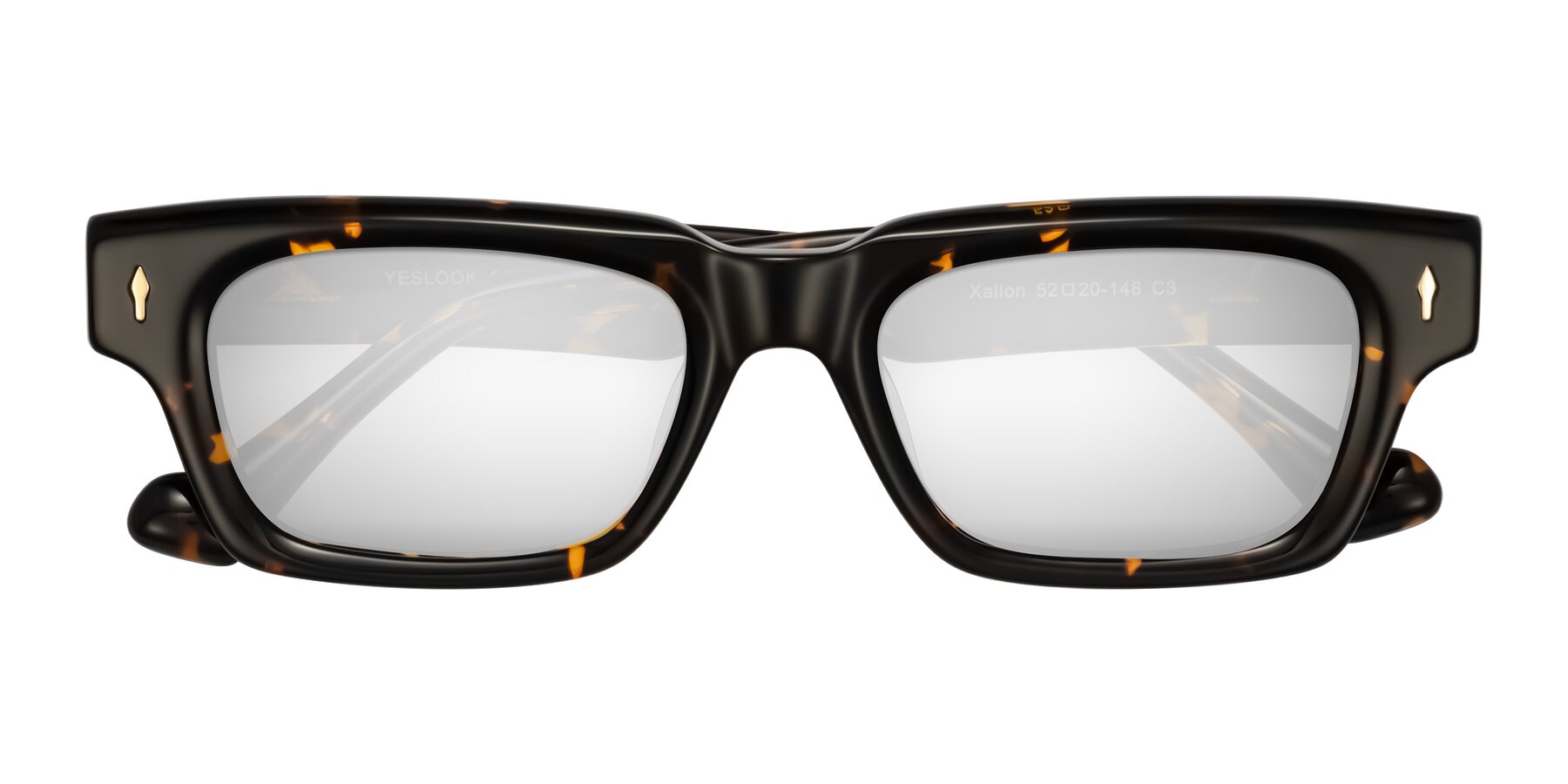 Folded Front of Xallon in Tortoise with Silver Mirrored Lenses