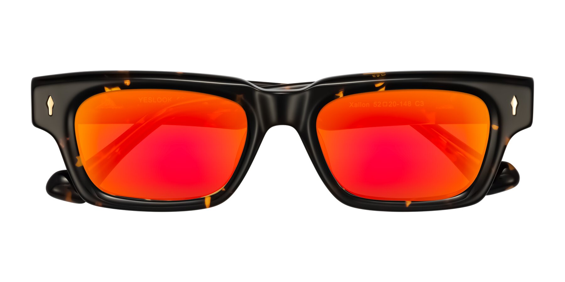 Folded Front of Xallon in Tortoise with Red Gold Mirrored Lenses