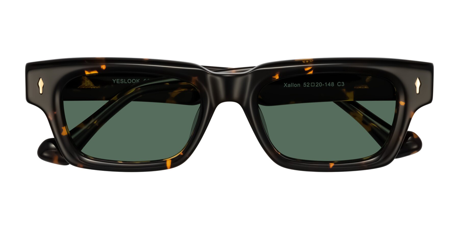 Folded Front of Xallon in Tortoise with Green Polarized Lenses