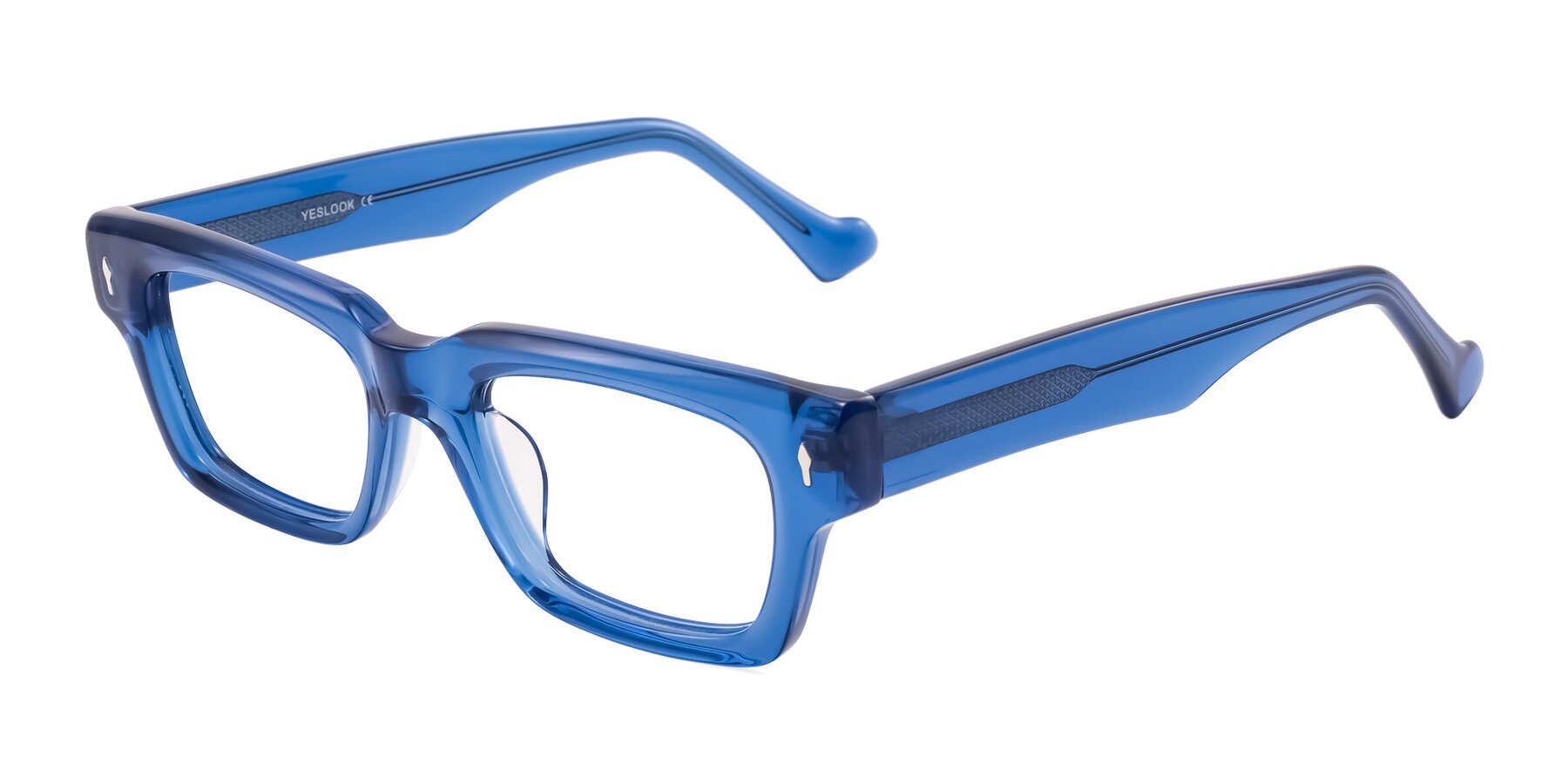 Angle of Xallon in Blue with Clear Eyeglass Lenses