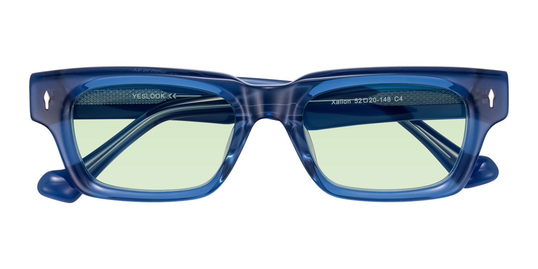 Folded Front of Xallon in Blue with Light Green Tinted Lenses
