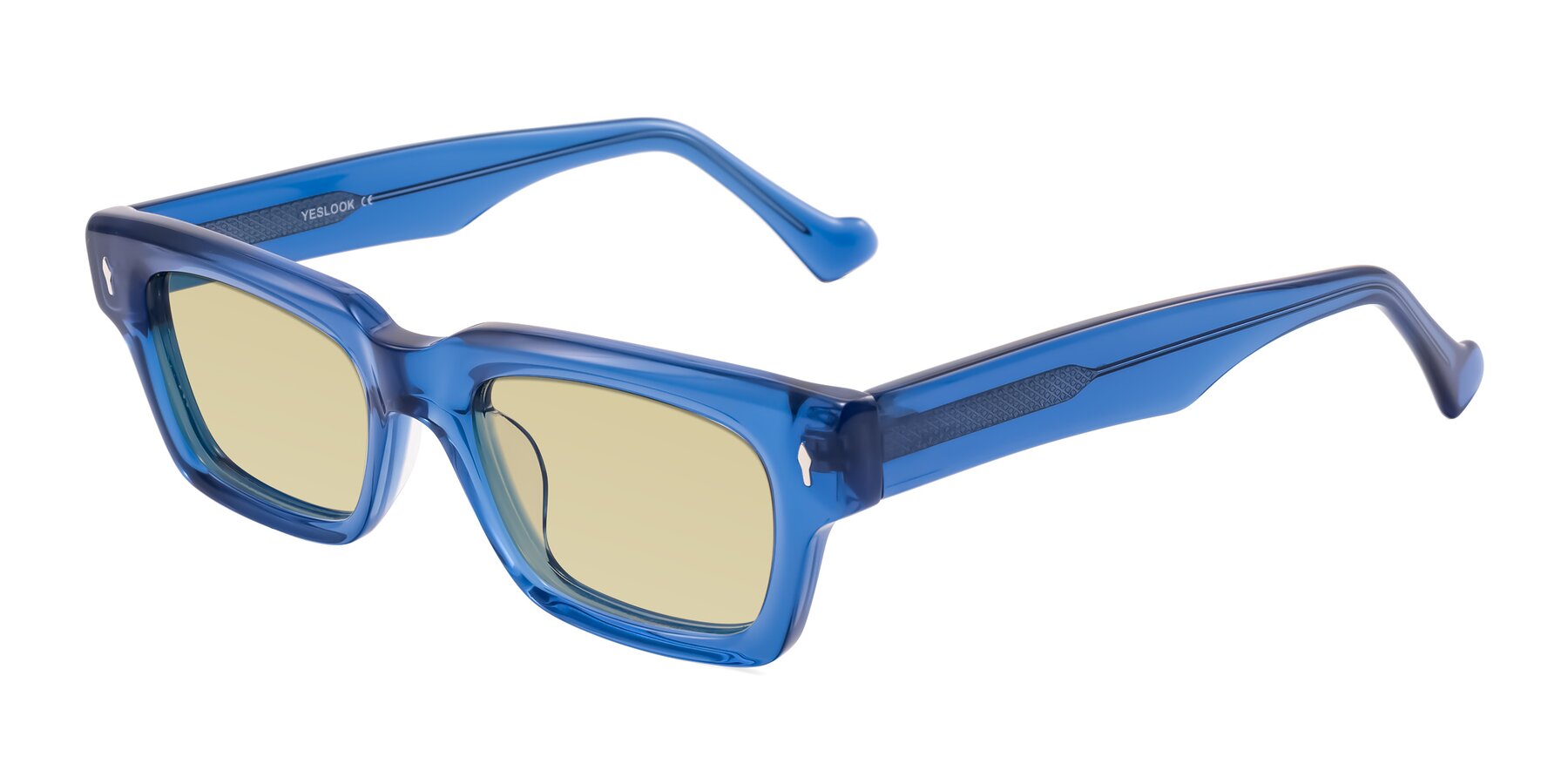 Angle of Xallon in Blue with Light Champagne Tinted Lenses