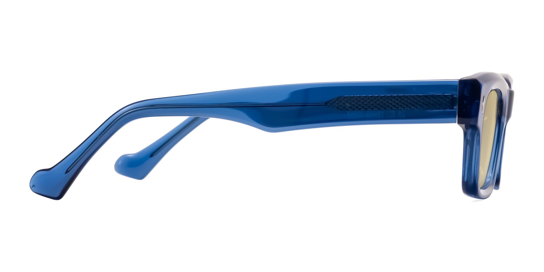 Side of Xallon in Blue with Light Champagne Tinted Lenses