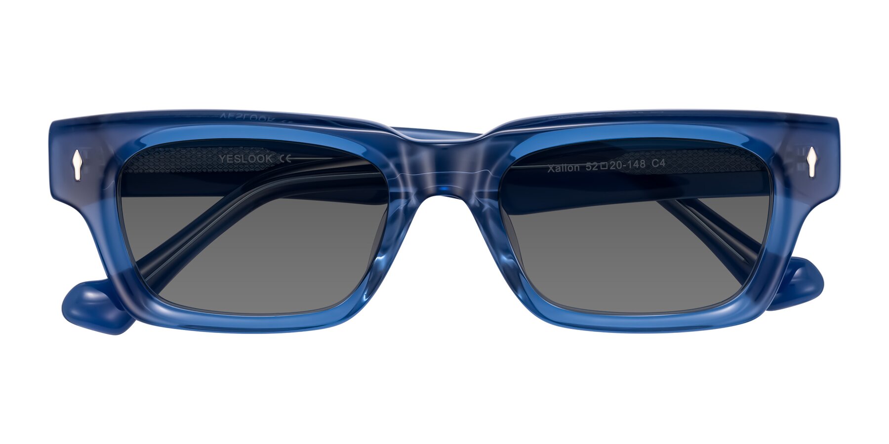 Folded Front of Xallon in Blue with Medium Gray Tinted Lenses