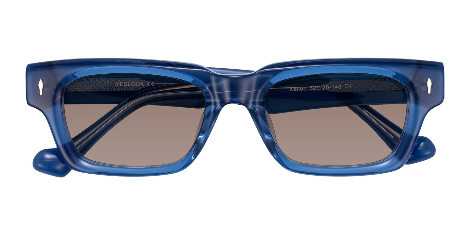 Folded Front of Xallon in Blue with Medium Brown Tinted Lenses