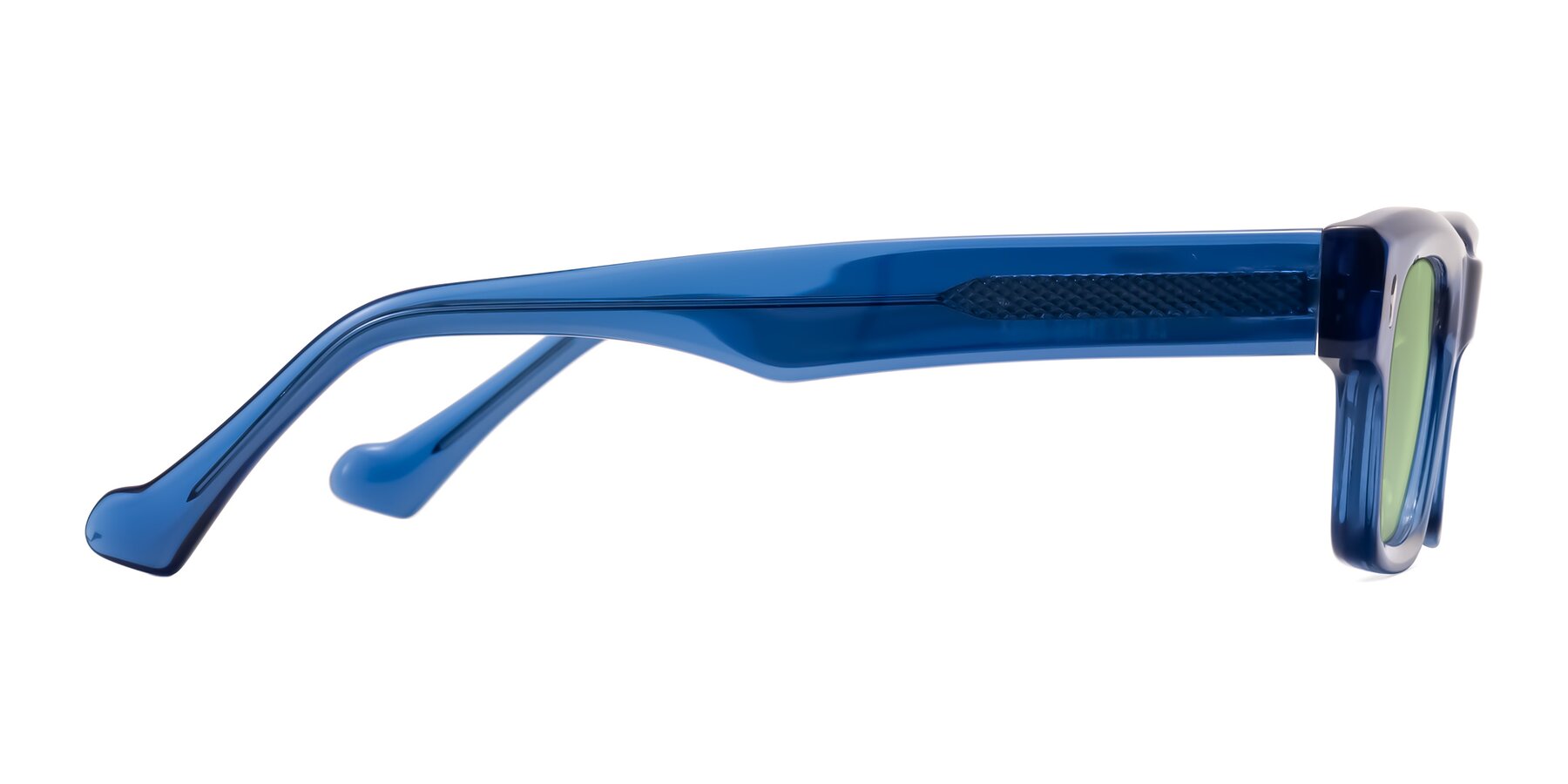 Side of Xallon in Blue with Medium Green Tinted Lenses