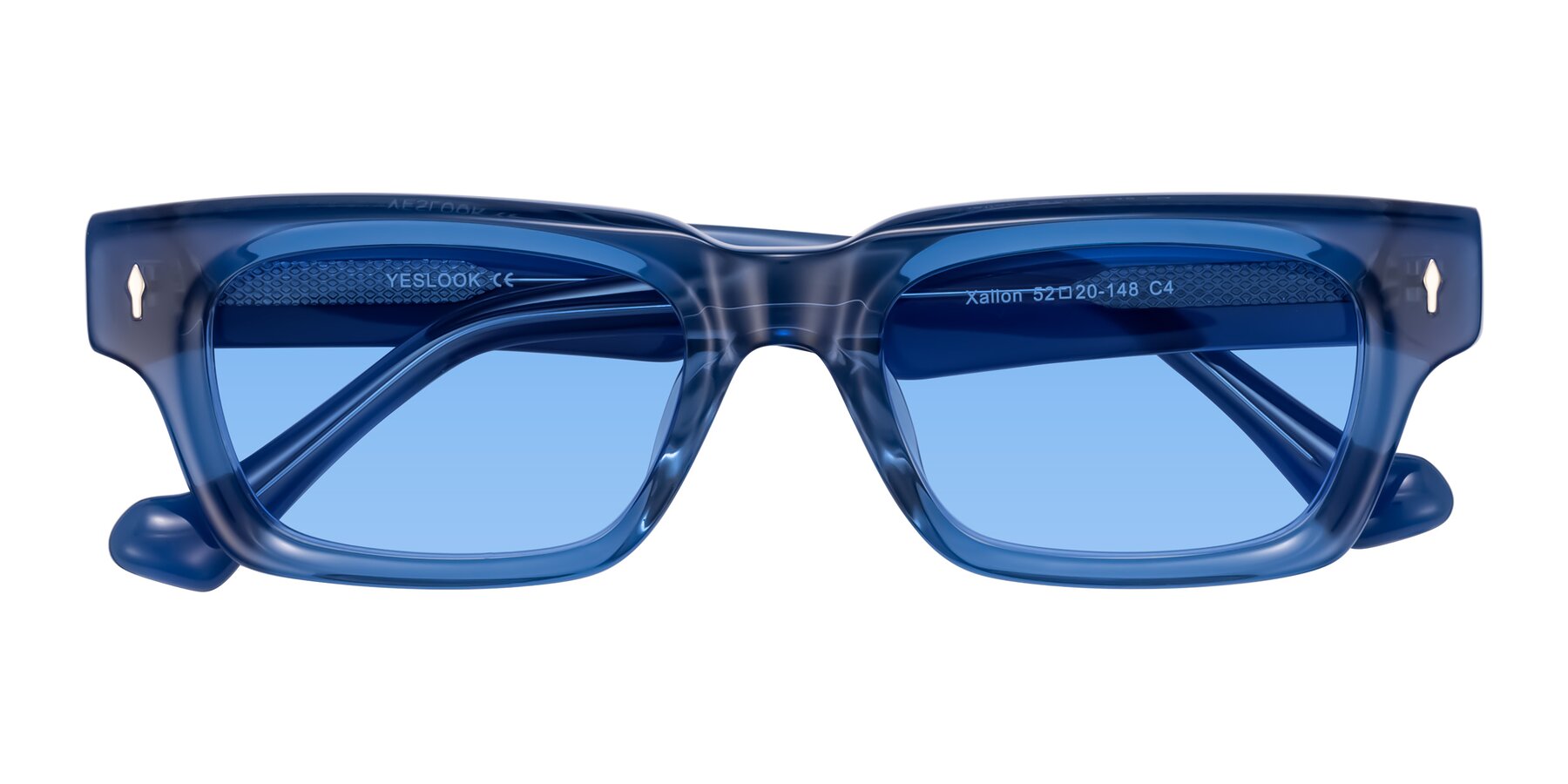 Folded Front of Xallon in Blue with Medium Blue Tinted Lenses