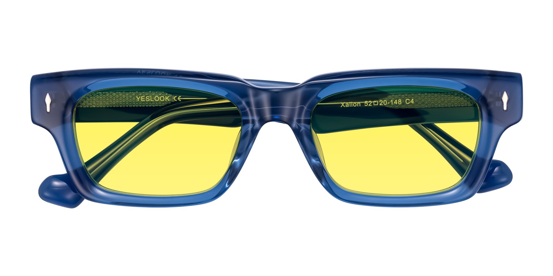 Folded Front of Xallon in Blue with Medium Yellow Tinted Lenses
