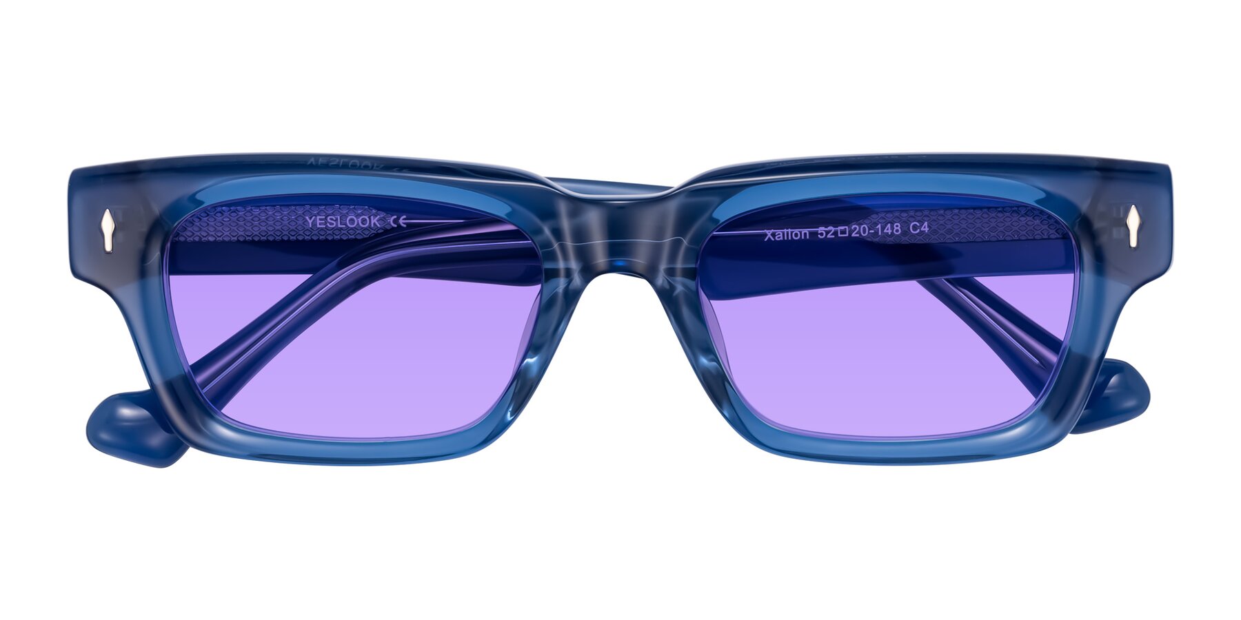 Folded Front of Xallon in Blue with Medium Purple Tinted Lenses