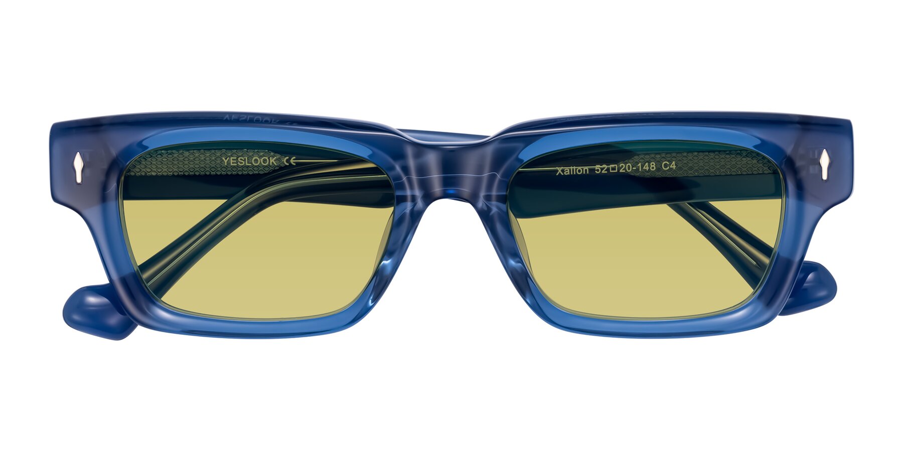 Folded Front of Xallon in Blue with Medium Champagne Tinted Lenses