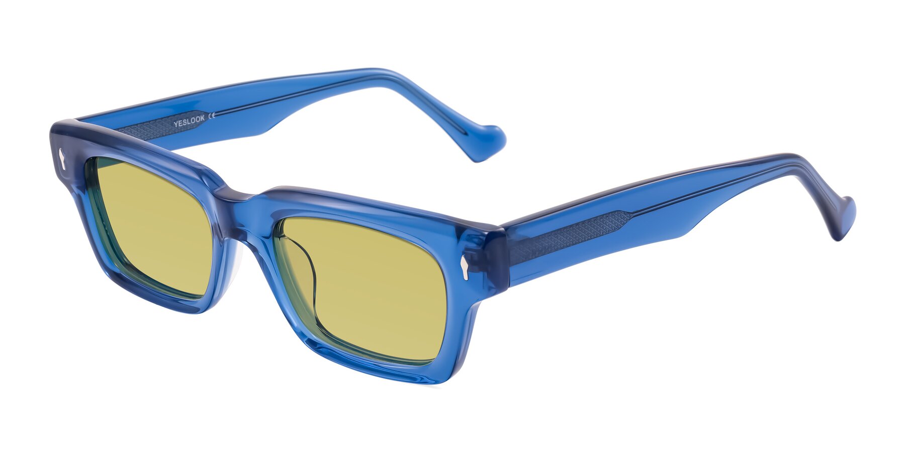 Angle of Xallon in Blue with Medium Champagne Tinted Lenses