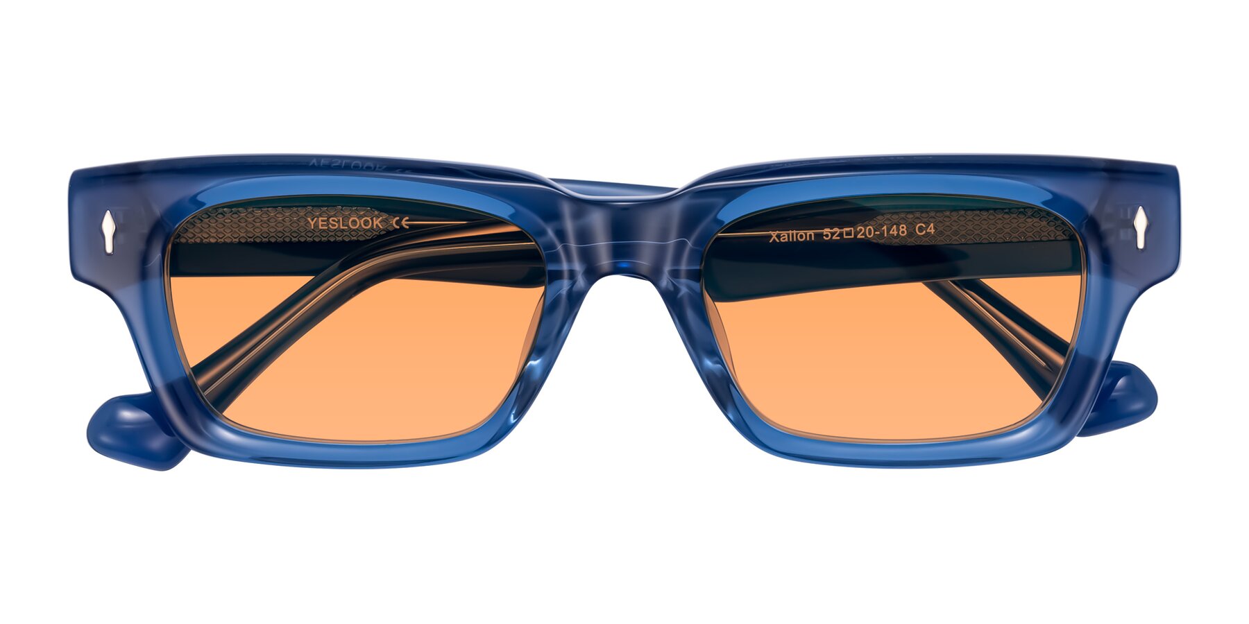 Folded Front of Xallon in Blue with Medium Orange Tinted Lenses