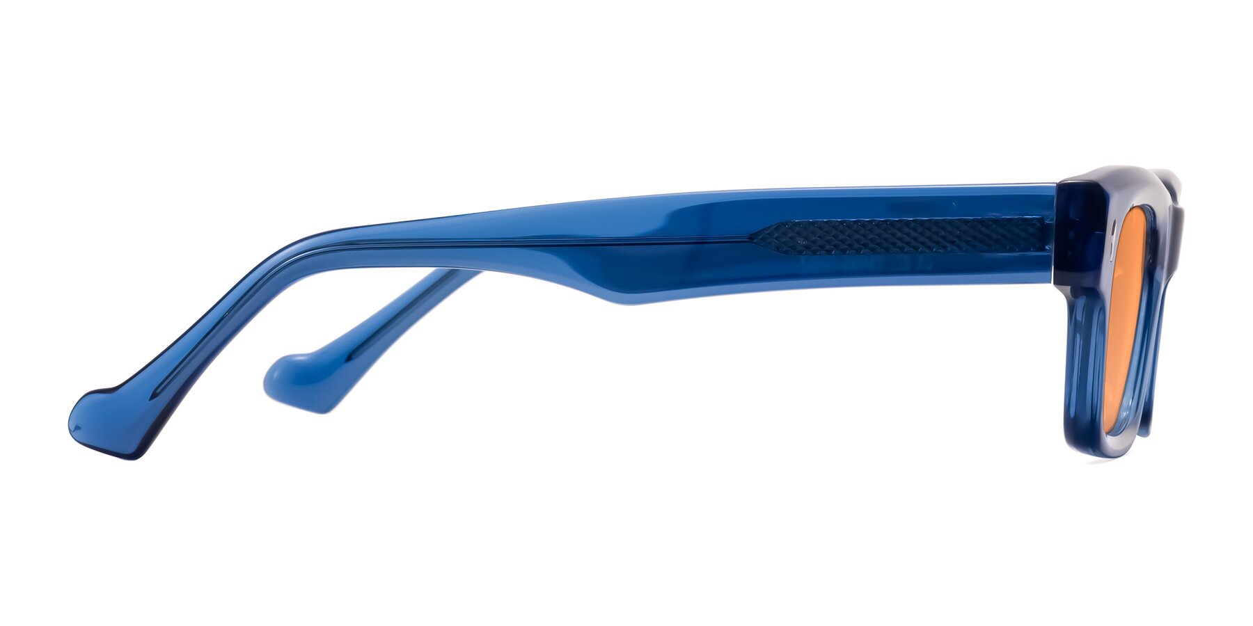 Side of Xallon in Blue with Medium Orange Tinted Lenses