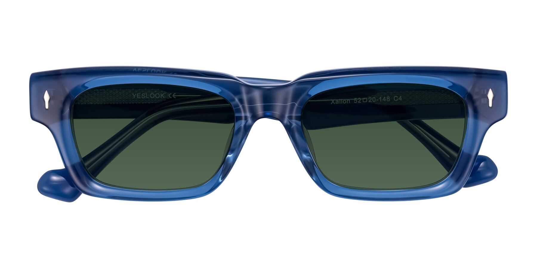 Folded Front of Xallon in Blue with Green Tinted Lenses