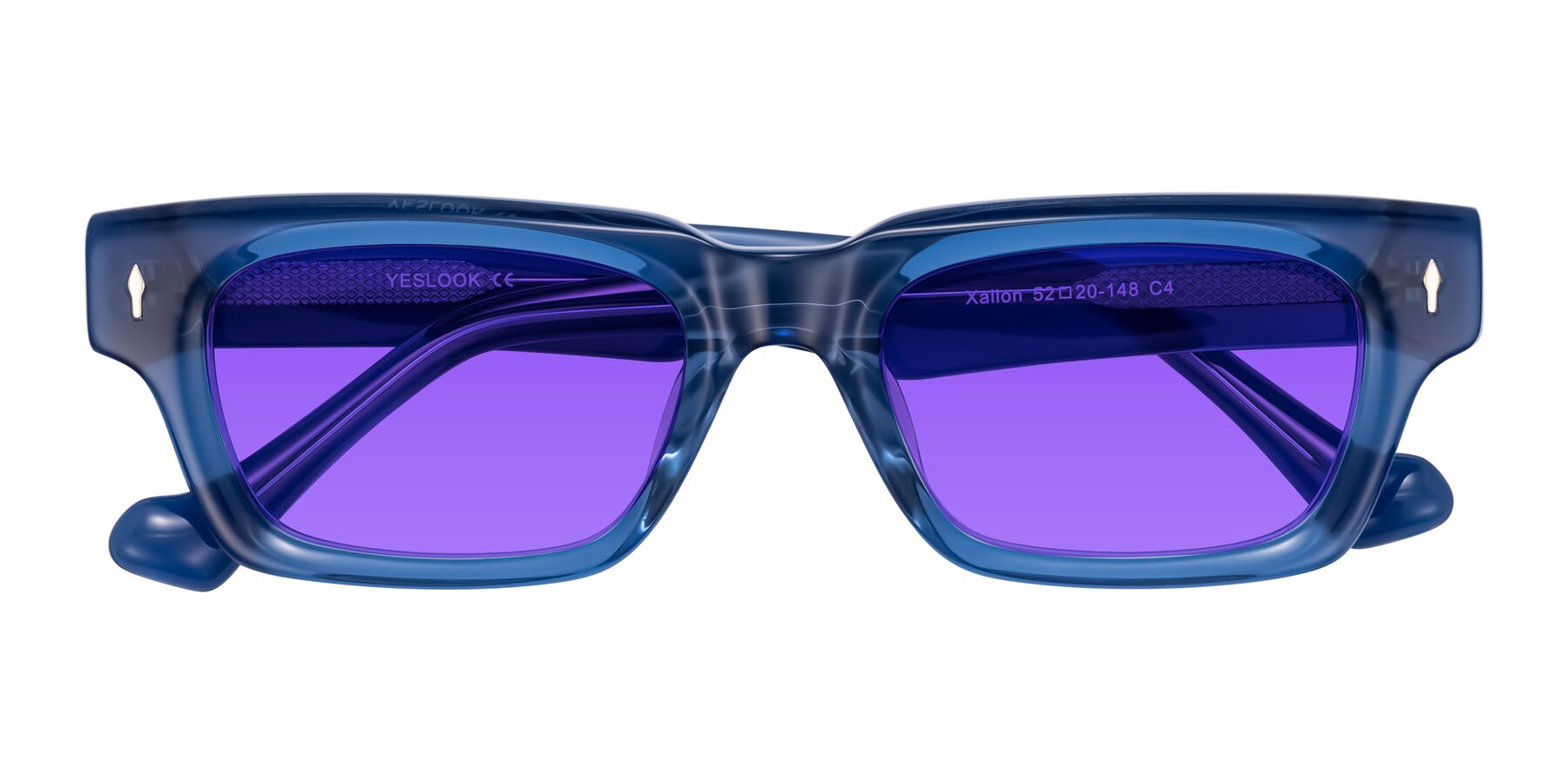 Folded Front of Xallon in Blue with Purple Tinted Lenses