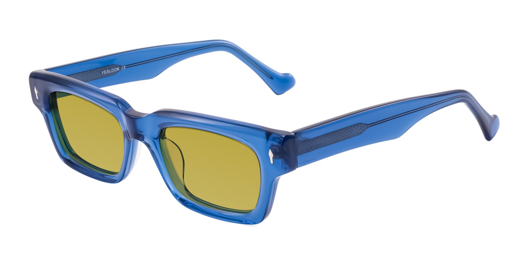 Angle of Xallon in Blue with Champagne Tinted Lenses