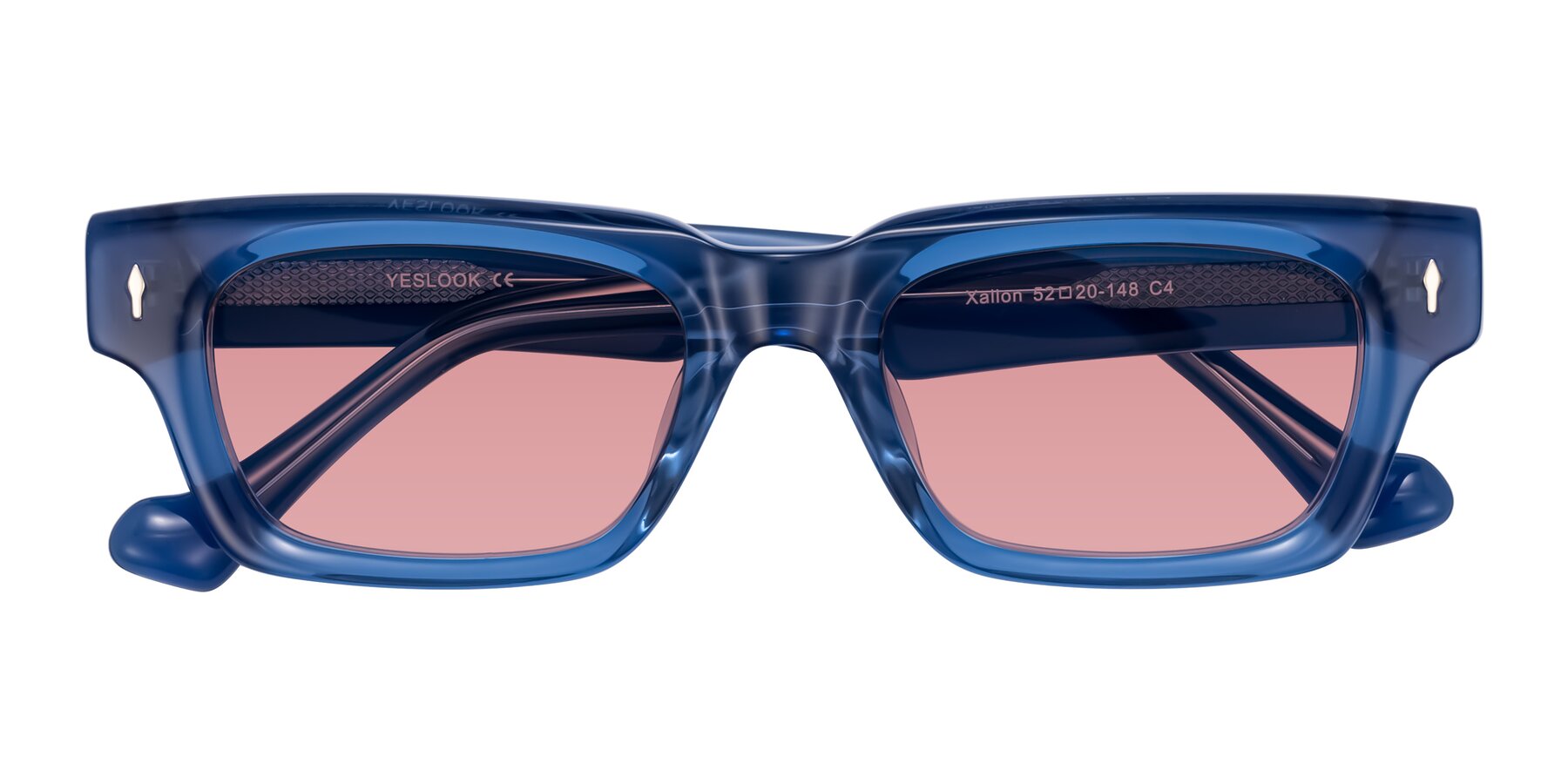 Folded Front of Xallon in Blue with Medium Garnet Tinted Lenses