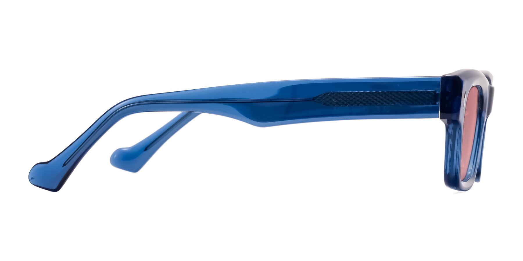 Side of Xallon in Blue with Medium Garnet Tinted Lenses