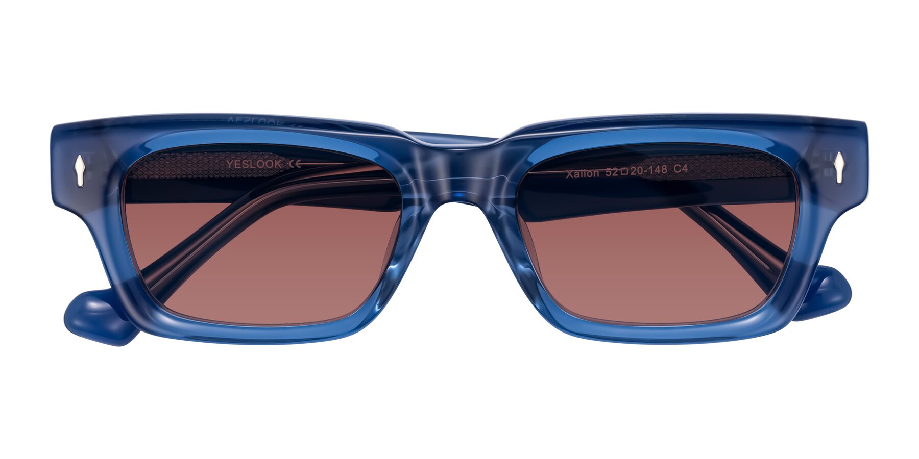Folded Front of Xallon in Blue with Garnet Tinted Lenses