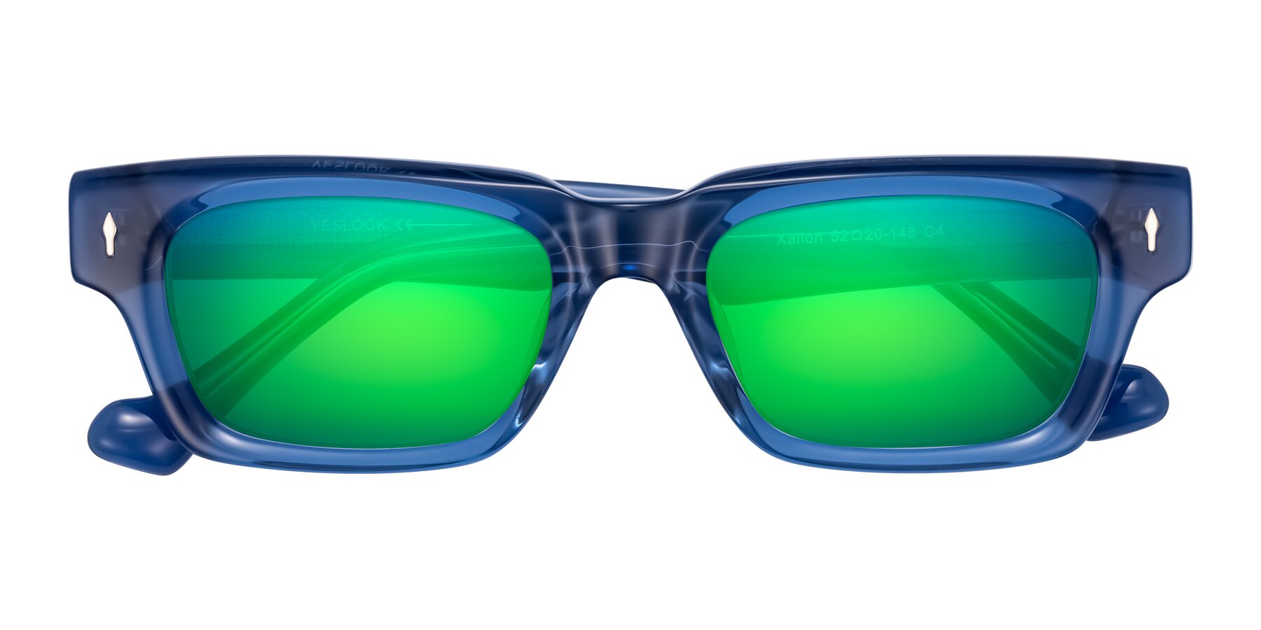 Folded Front of Xallon in Blue with Green Mirrored Lenses