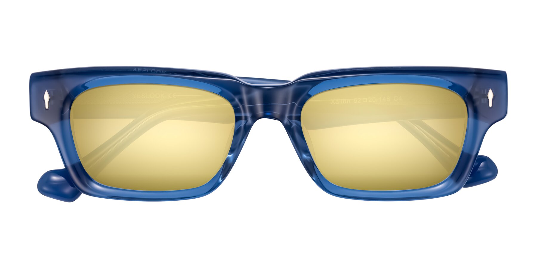 Folded Front of Xallon in Blue with Gold Mirrored Lenses