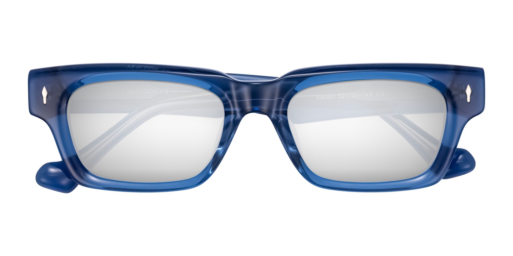 Folded Front of Xallon in Blue with Silver Mirrored Lenses