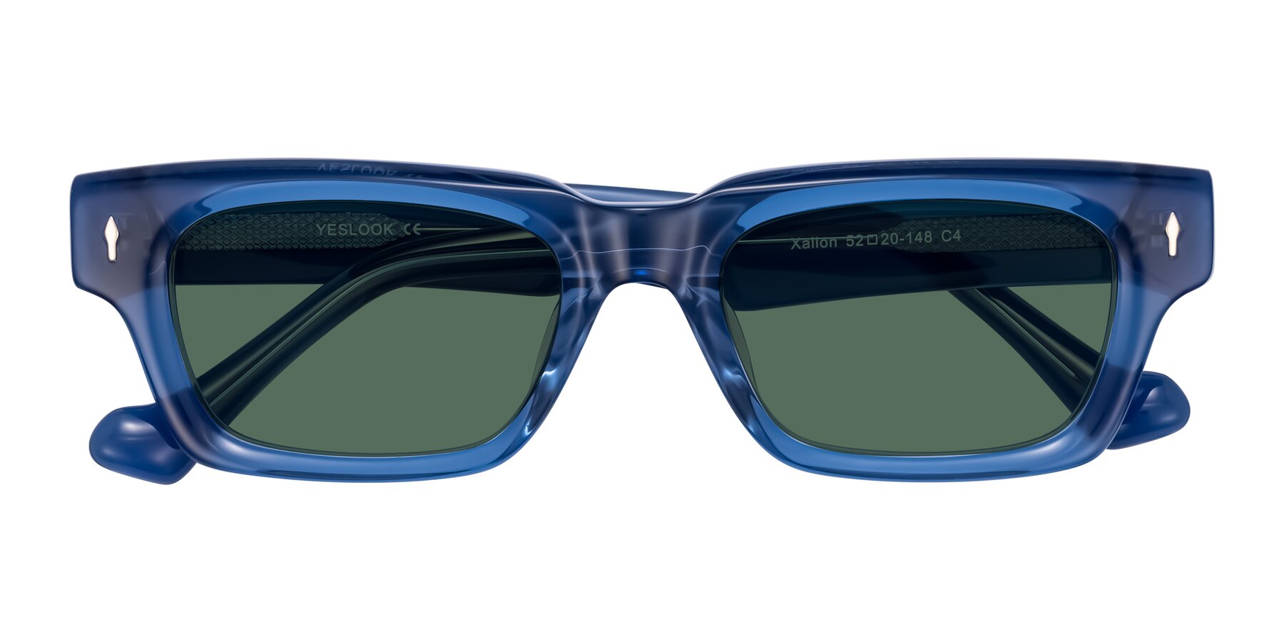 Folded Front of Xallon in Blue with Green Polarized Lenses
