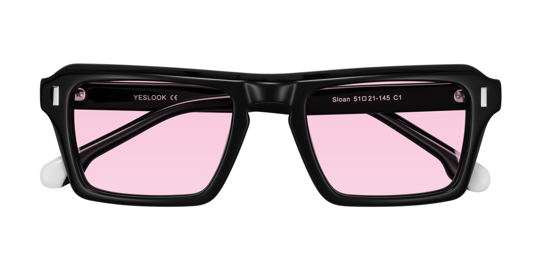 Folded Front of Sloan in Black with Light Pink Tinted Lenses