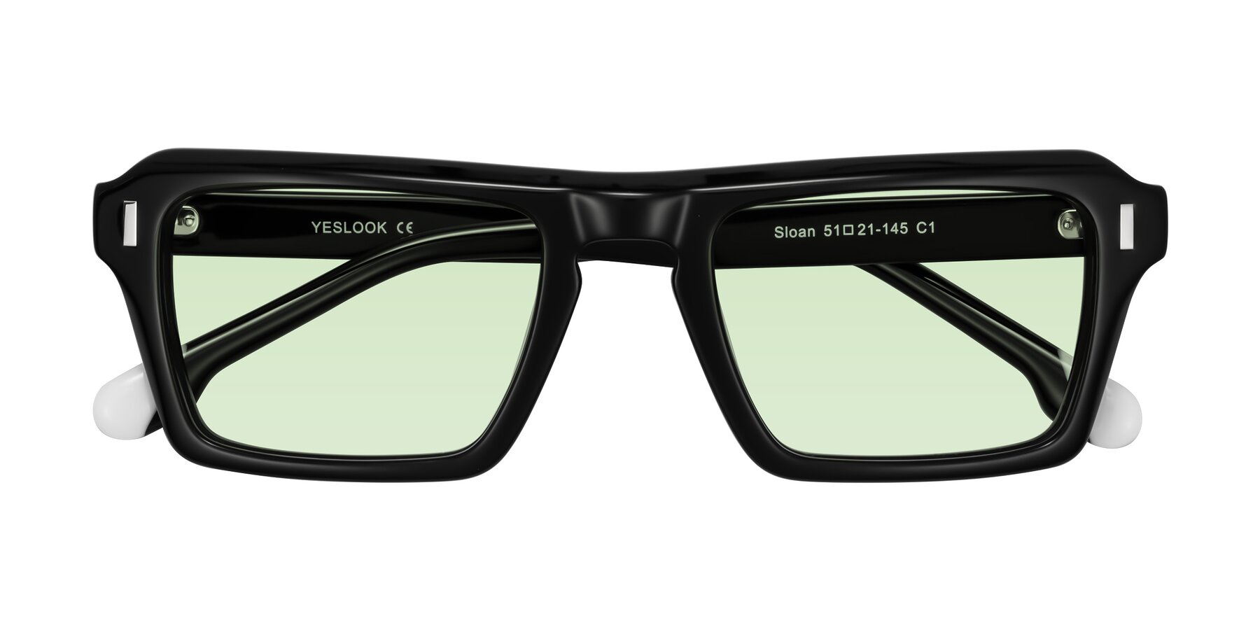 Folded Front of Sloan in Black with Light Green Tinted Lenses