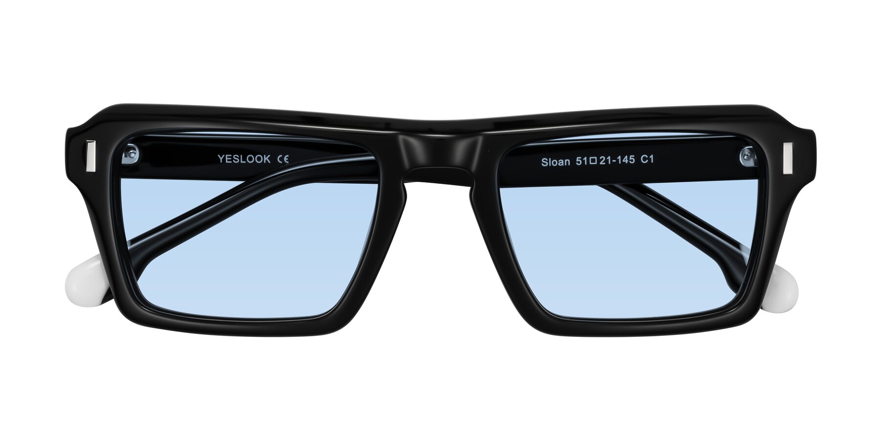 Folded Front of Sloan in Black with Light Blue Tinted Lenses