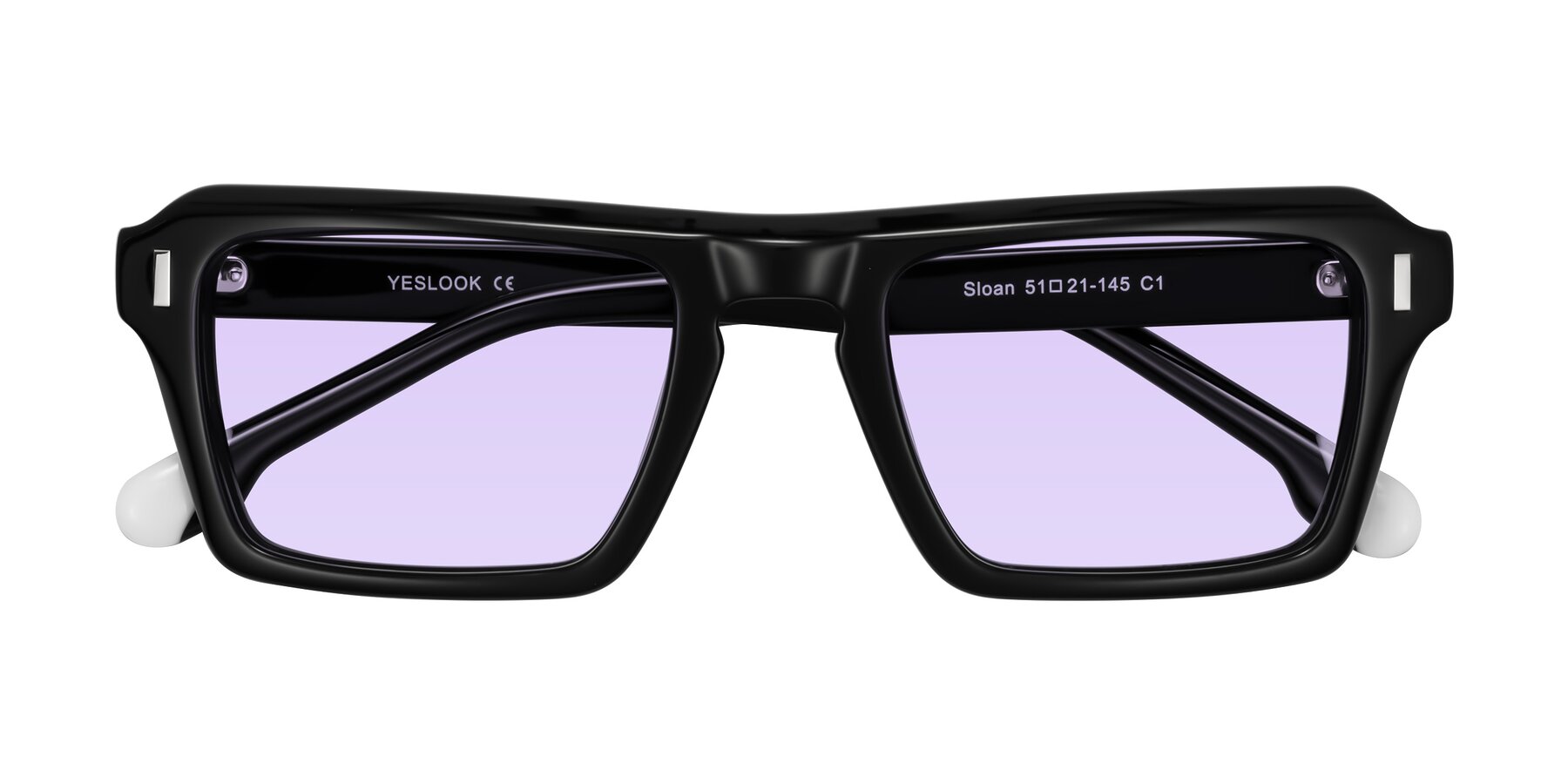 Folded Front of Sloan in Black with Light Purple Tinted Lenses